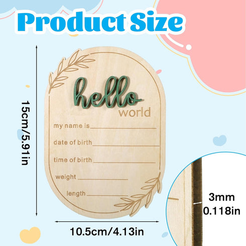 Thinp 5.9 Inch Baby Announcement Sign, Wooden Hello World Newborn Signs Birth Baby Name Plaques Birth Announcement Sign