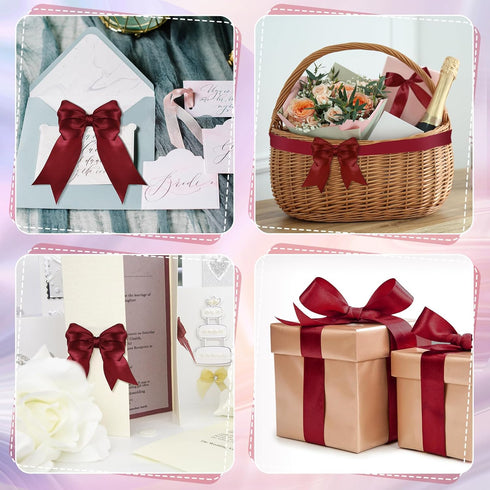 4 Rolls Satin Ribbon for Wedding Invitations 2 Inches Wide x 96 Yards Burgundy for Gift Wrapping, Crafts, Decoration