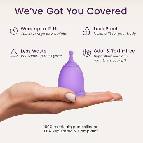 EcoBlossom Reusable Menstrual Cup Set - Medical Grade Silicone Period Cups, Comfortable Use for 12 Hours (2 Small Cups)