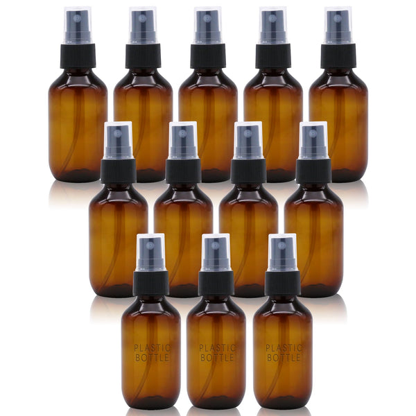 SYNTECSO 12 Pack 2oz Amber Plastic Spray Bottles, Fine Mist Spray Bottles for Essential Oils & Cleaning