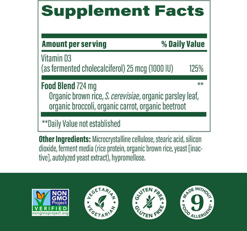 MegaFood Vitamin D3 1000 IU - Immune Support Supplement, Bone Health, 90 Tabs, Non-GMO, Vegetarian