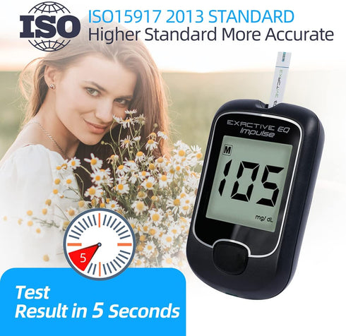 Blood Glucose Monitor Kit - Exactive EQ Diabetes Testing Kit with 50 Codefree Test Strips and Lancets