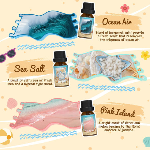 Set, Summer ARVIDSSON Beach Fragrance Oils Essential Oils for Diffuser - Beachy Breeze, Ocean Air, Pina Colada, Pink