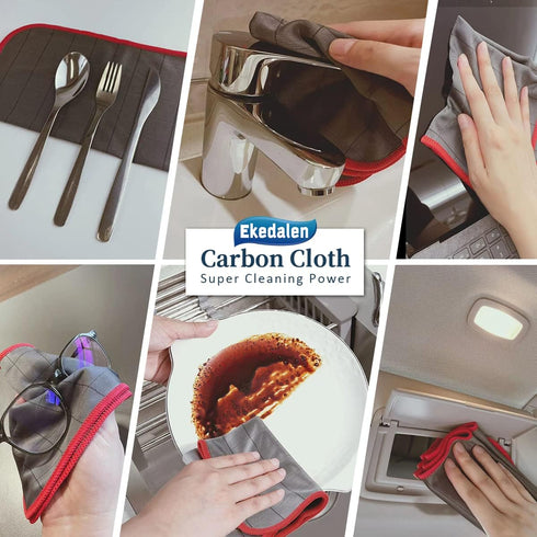 Carbon Cloth Lint Free Glass Cleaning Cloth, Streak Free Microfiber Rag for Window Polishing, Pack of 6, 16"x12"