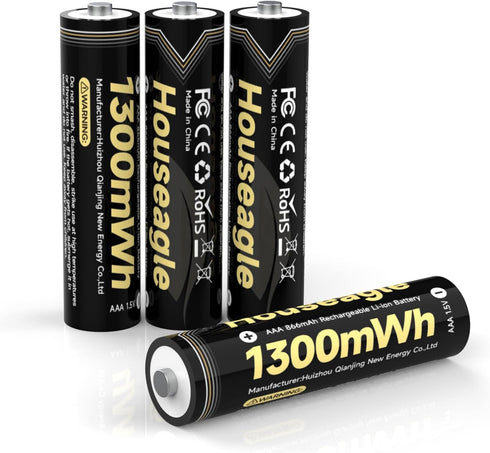 Houseagle Rechargeable AAA Batteries for Flashlight,4 Pack Triple A Lithium Batteries 1.5V Constant