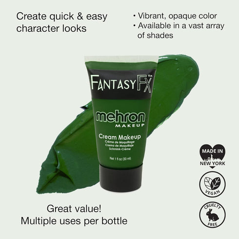 Mehron Makeup Fantasy FX Cream Makeup, Water Based, Green Face Paint & Body Paint for Adults, 1 fl oz (30ml)