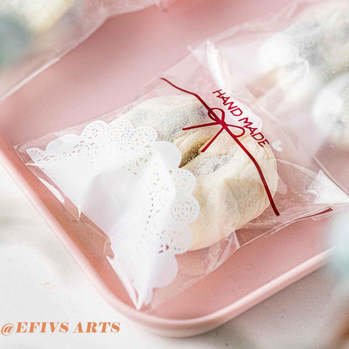 200pcs 5.5x5.5in Lovely Lace Bowknot Clear Biscuit Roasting Treat Present DIY Plastic Candy Wrappers