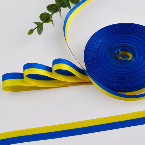 WANDIC 20 Yards Down Syndrome Awareness Satin Ribbon, Yellow & Blue for Gift Wrapping, Brooch Making