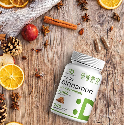 Ceylon Cinnamon 6000mg with Chromium 1000mcg - 240 Natural Capsules from True Sri Lanka Source, Active Inner Bark