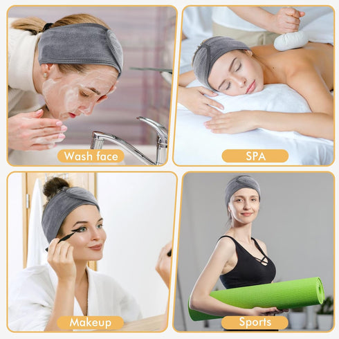 SINLAND Spa Headband for Women, 6 Counts Adjustable Makeup Hair Band with Magic Tape for Face Care and Sports