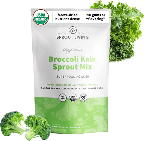 Sprout Living Organic Broccoli and Kale Sprout Mix, Freeze Dried Superfood Greens Powder, 100% Pure, Vegan, Non-GMO,