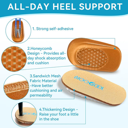 Heel Cushions for Pain Relief, Inserts for Shock Absorption, 1 Pair for Achilles Tendonitis and Bone Spur (Beige, Large)