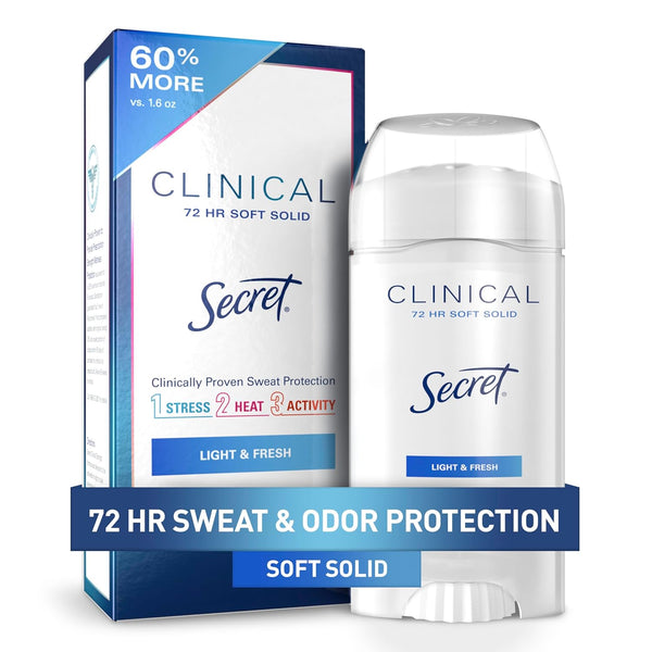 Secret Clinical Strength Antiperspirant Deodorant for Women, 72hr Sweat & Odor Protection, 3X Stress Protection, 2.6 oz