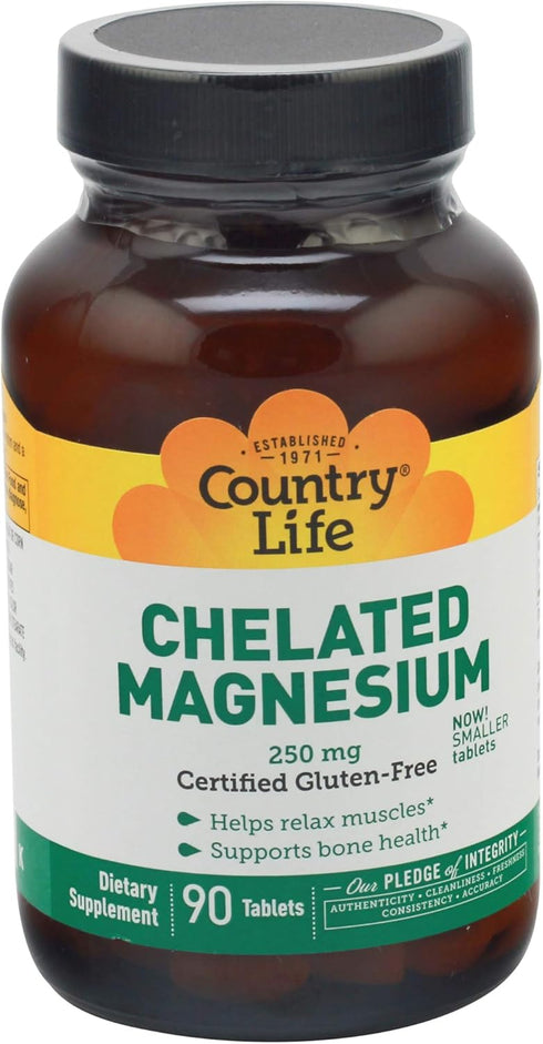 Country Life Chelated Magnesium 250mg, Daily Supplement, 90 ct