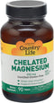 Country Life Chelated Magnesium 250mg, Daily Supplement, 90 ct