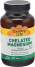 Country Life Chelated Magnesium 250mg, Daily Supplement, 90 ct