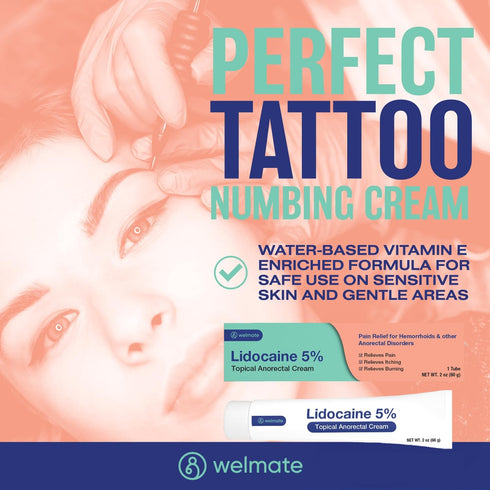 WELMATE 5% Lidocaine Numbing Cream, Maximum Strength Topical Anesthetic for Aches, Back Pain, Itching, 2 Oz