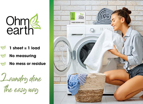 Ohm Earth’s Ohm Wash Laundry Detergent Sheets, Spring Breeze (50 Count) - Hypoallergenic & Biodegradable