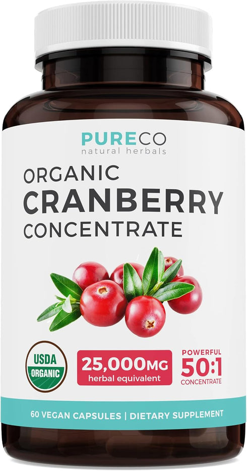 Organic Cranberry Pills - 60 Capsules | 50:1 Concentrate Equals 25,000mg of Fresh Cranberries for UTI Support