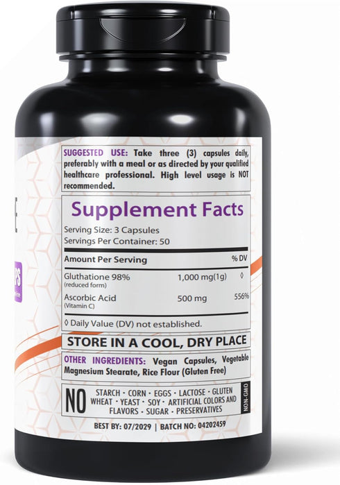 Glutathione 1000mg | 150 Capsules | GSH L-Glutathione Reduced | Antioxidant Support | Gluten-Free & Non-GMO | Made in The USA