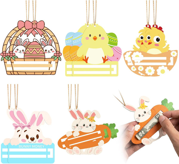 10 Pack Easter Bunny Money Holders Wooden Cash & Gift Card Holders