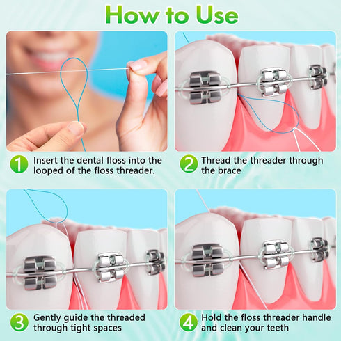 Floss Threaders, Orthodontic Ultraclean Access Tool for Braces, Bridges, and Implants, 250 Count for Oral Health