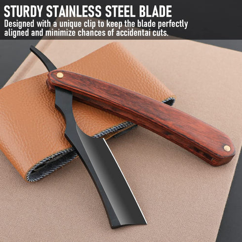 Straight Razor with Strope - Professional Straight Edge Barber Razor, Premium Stainless Steel Shaver for Men