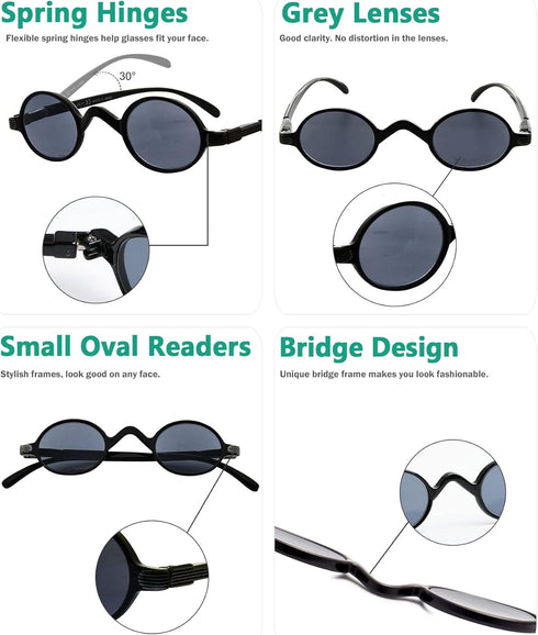 Eyekepper Oval Round Reading Glasses Mini for Women Men, Small Vintage Reader Eyeglasses with Spring Hinges