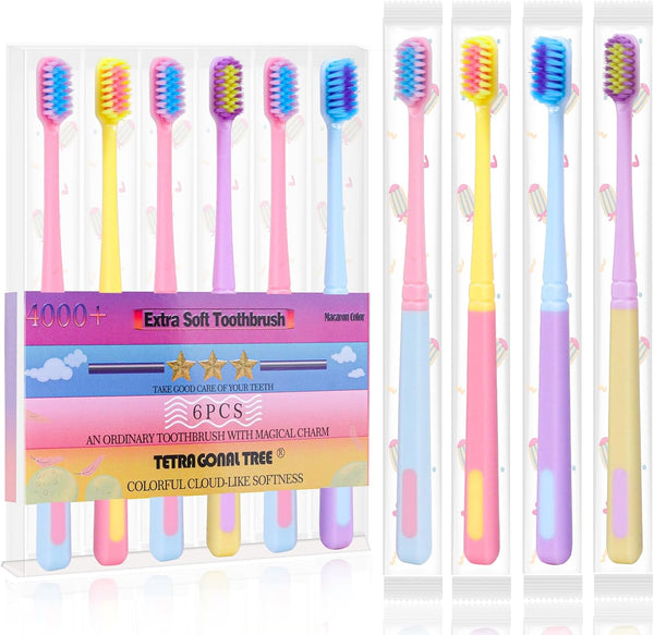 Tetragonal tree 6 Pieces Individually Wrapped Extra Soft Toothbrush for Sensitive Teeth & Gums