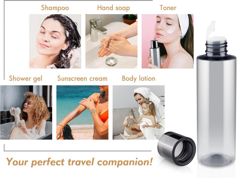 ZEJIA 200ML/6.8OZ Travel Size Toiletries, 6 Pack Plastic Travel Bottles, Double Leak Proof Containers for Shampoo Lotion