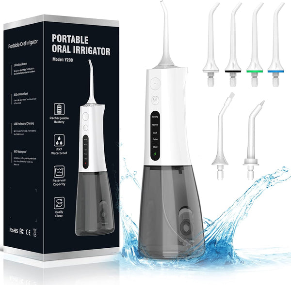 Cordless Water Dental Flosser for Teeth - QFBUDR, Portable Rechargeable IPX7 Waterproof Oral Irrigator, 5 Modes