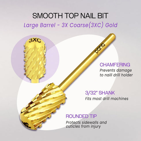 PANA 3/32" Large Smooth Round Top Safety Carbide Nail Drill Bit for Gel Polish & Acrylic Removal, Gold