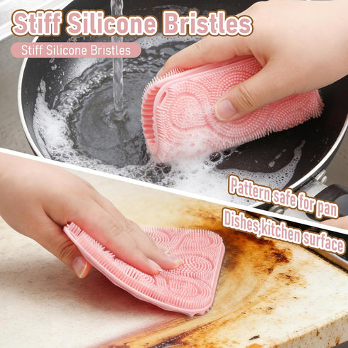 Vynusio 3 Pack Silicone Sponge Dish Scrubber Sponges Pad Reusable & Long Lasting, Silicone Kitchen Scrubber