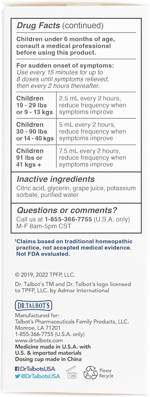 Dr. Talbot's Daily Allergy Relief Liquid Medicine, Naturally Inspired for Children, 4 Fl Oz