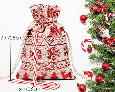 AOOTOOSPORT Christmas Burlap Bags with Drawstring, 5 x 7 Inch Christmas Favor Bags Jewelry Candy Pouches Sacks, Mini Storage Bag for Wedding Christmas Festive Candy Goody Storage DIY Craft - 12 Pcs