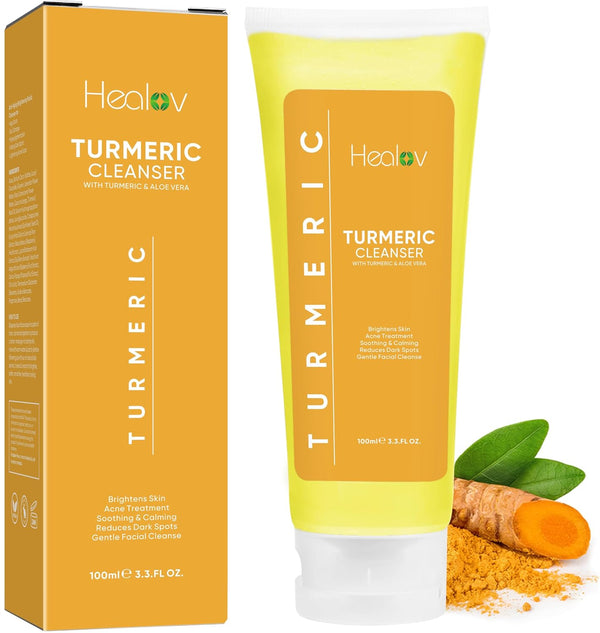 Turmeric Face Wash - 100% Natural Anti Aging Exfoliating Liquid Soap for Spots, Acne Scars, Sun Damage, Discoloration
