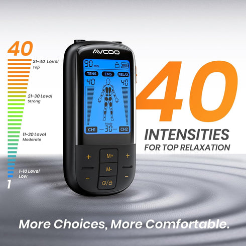 3-in-1 TENS Unit Muscle Stimulator with 30 Modes, 40 Intensities for Back Pain Relief Therapy, Rechargeable EMS Unit