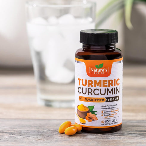 Turmeric Curcumin Supplement 1500mg with Curcuminoids, Black Pepper for Advanced Absorption, 60 Softgels