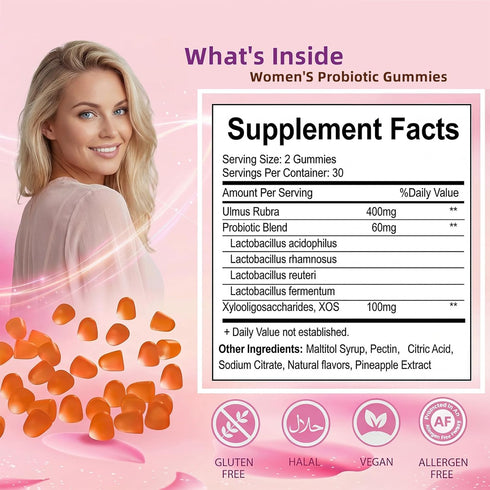 QZQHUA Gummies (30 Servings)Q2 Women's Probiotics with Slippery Elm Vaginal Health, Gut Health & pH Balance Support