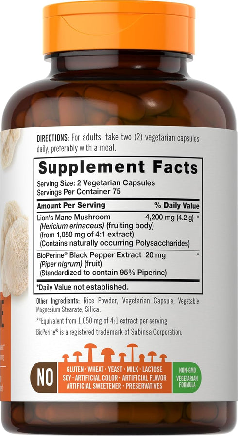Carlyle Lions Mane Supplement Capsules 4200 mg | 150 Count | Vegetarian, Non-GMO, Gluten Free | Wiseshrooms