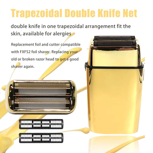 Replacement Foil and Cutter for BaBylissPRO Barberology Electric Shaver, Double Foil Shaver Replacement Head (Golden)