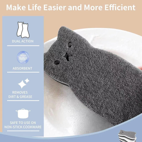 Kitchen Sponges Reusable, Cat Shape Dish Sponge, Non Scratch Heavy Duty, 4 Pack