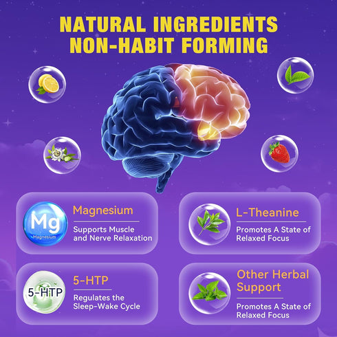 Gummies 5-HTP 60 Count (1) Melatonin Free Sleep for Adults with Magnesium, Valerian Root, & Herbal Blend - Natural