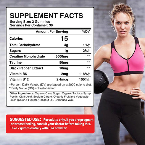 5000mg Creatine for Women: Creatine Monohydrate Gummies Complex, Pre-Workout Gummies + Taurine & Vitamin B12