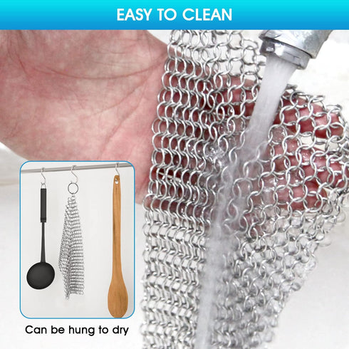 Cast Iron Cleaner 6"x6.3" 316L Stainless Steel Chainmail Scrubber for Griddle, Skillet, Dutch Oven, Wok
