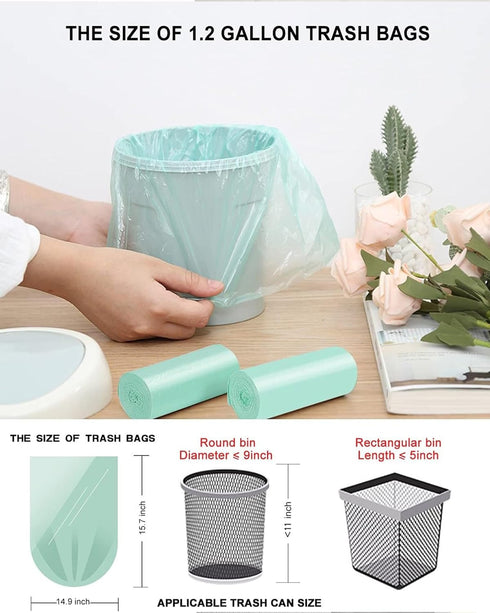 AYOTEE Small 1.2 Gallon Trash Bags, 74 Count, Compostable Garbage Bags for Home Office Kitchen, Green