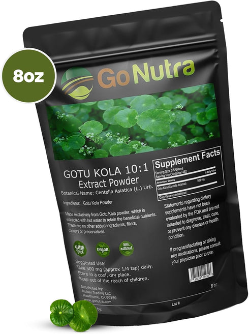 Gotu Kola 10:1 Extract Powder (8 oz) - Centella Asiatica, Gluten Free, Non-GMO Ayurvedic Herbal Supplement