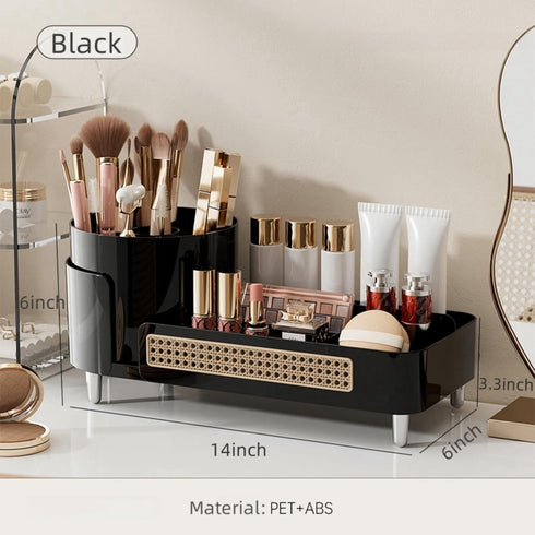 Rotating Large Capacity Cosmetic Display Case,Bathroom Counter Organizer Countertop Storage,Cosmetics Skincare Shelf Organizer (Black, XM) by KQJS
