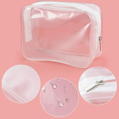 5 Packs Clear Waterproof Cosmetics Bag, TSA Approved, PVC Zippered Toiletry Pouch for Travel, Bathroom, and Organizing