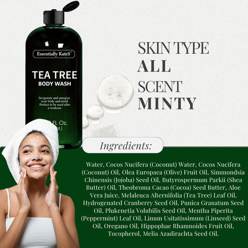 Tea Tree Body Wash, 16.9 fl oz, 100% Natural, Fights Body Odor & Irritation